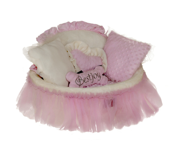 Manufacturer Wholesale Baby Pink and Cream Princess Pet Bed with Romantic Tulle Skirt Pet Bed House Couch Sofa for Princess Dog Cat Rabbit Designer Pet Bed With Pillow Reversible Cushion Indoor Bed