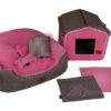 Wholesale Gray Cotton Polka Dots Baby Pink Coral Fleece Pet Bed Princess Dog House Cushion Sofa Luxury Designer Cat Furniture Puppy Rabbit Bed With Quilted Reversible Cushion Pillow Mat