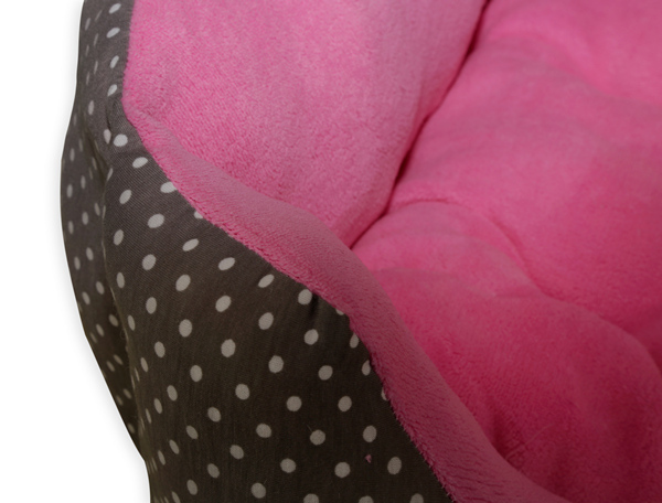 Wholesale Gray Cotton Polka Dots Baby Pink Coral Fleece Pet Bed Princess Dog House Cushion Sofa Luxury Designer Cat Furniture Puppy Rabbit Bed With Quilted Reversible Cushion Pillow Mat