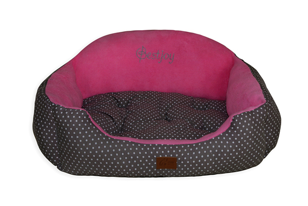 Wholesale Gray Cotton Polka Dots Baby Pink Coral Fleece Pet Bed Princess Dog House Cushion Sofa Luxury Designer Cat Furniture Puppy Rabbit Bed With Quilted Reversible Cushion Pillow Mat