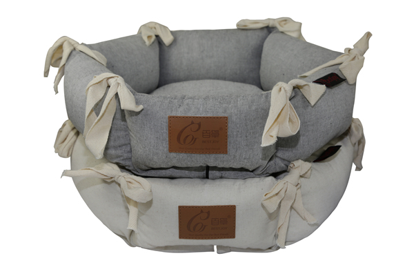 Multifunctional OEM Donut Pet Bed Cuddler Cotton Linen Blended Gray and Natural Pet Bed House Large Dog Cushion Mat Linen Cat Mattress Pad Indoor Floor Decorative Cushion Pillow for Wholesale