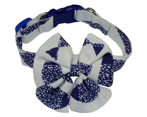 Wholesale Cotton Linen Adjustable Dog Collar with Welded D Ring High Quality Buckle Dog Collar Custom Puppy Collar in Vintage Blue Pattern Designer Dog Collar OEM Pet Accessories Dog Gift Bestseller