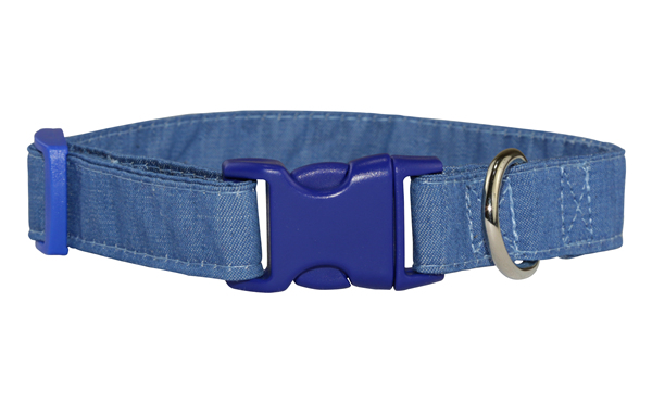 Wholesale Adjustable Urban Denim Dog Collar with Welded D Ring High Quality Buckle Dog Collar Custom Puppy Collar in Indigo Medium Blue Designer Dog Collar OEM Pet Accessories Dog Gift Bestseller