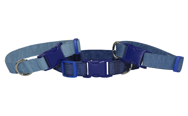 Wholesale Adjustable Urban Denim Dog Collar with Welded D Ring High Quality Buckle Dog Collar Custom Puppy Collar in Indigo Medium Blue Designer Dog Collar OEM Pet Accessories Dog Gift Bestseller