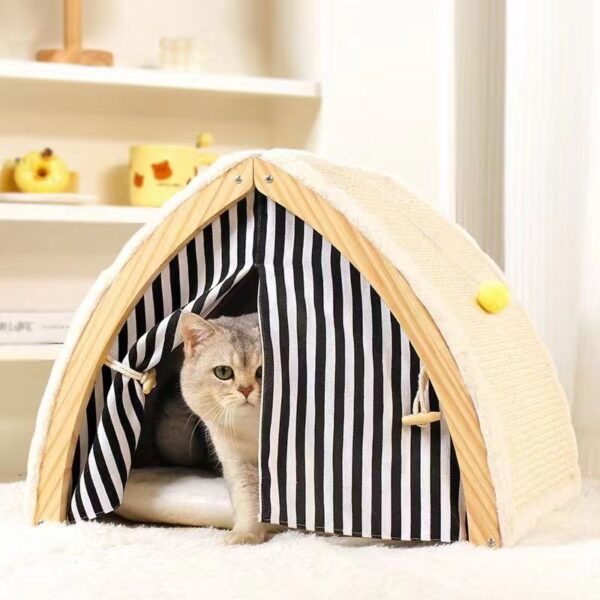 Foldable Interactive Cat Tent with Scratching Board and Sisal Climbing Frame Pet Beds Scratching Post Teaser for Cats