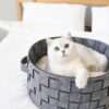 New style Felt Woven Cat Bed Big Round Woven Basket Cat Scratching Felt Bed Nest Durable Warm Pet Basket Sleeping