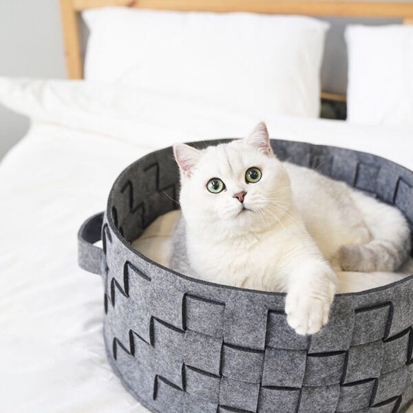New style Felt Woven Cat Bed Big Round Woven Basket Cat Scratching Felt Bed Nest Durable Warm Pet Basket Sleeping