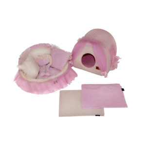 Manufacturer Wholesale Baby Pink and Cream Princess Pet Bed with Romantic Tulle Curtain Pet Bed House for Princess Dog Cat Rabbit Designer Pet Bed With Reversible Orthopedic Cushion Mat Indoor House